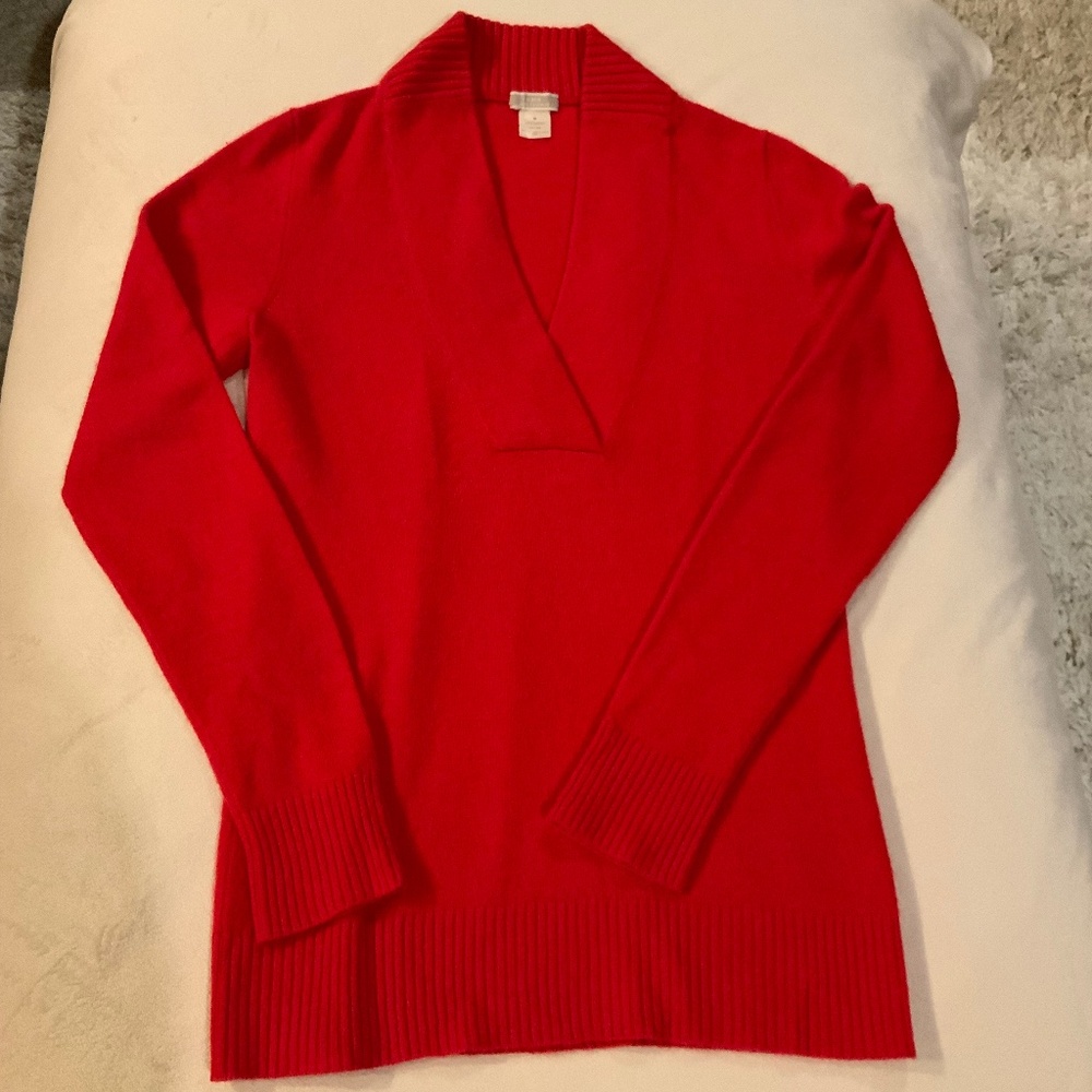 JCrew Red M 100% Cashmere Sweater Timeless Classic Coastal Cottagecore